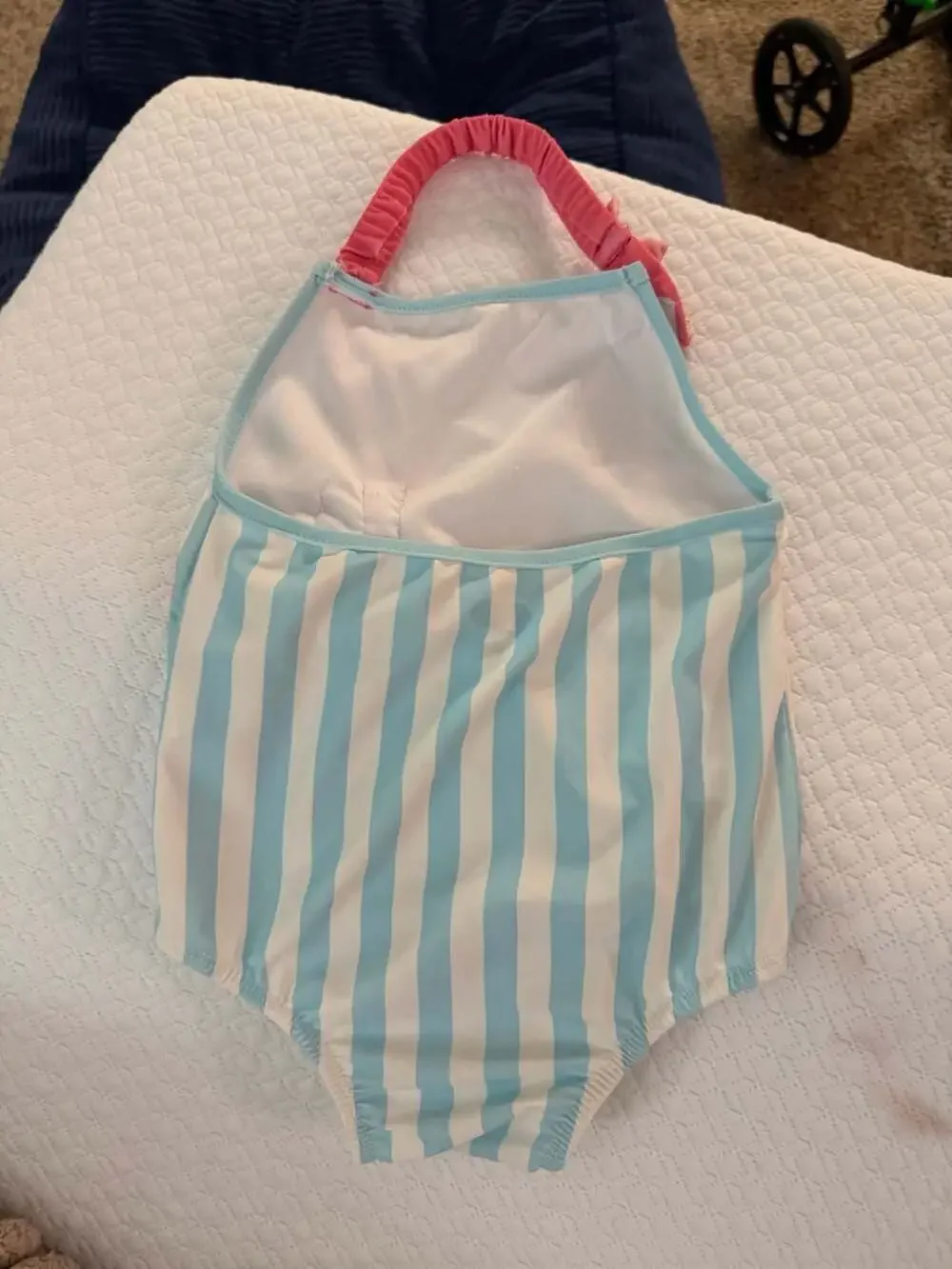 Mud Pie Flamingo Swimsuit Size 4T Blue Striped One-Piece Bathing Suit